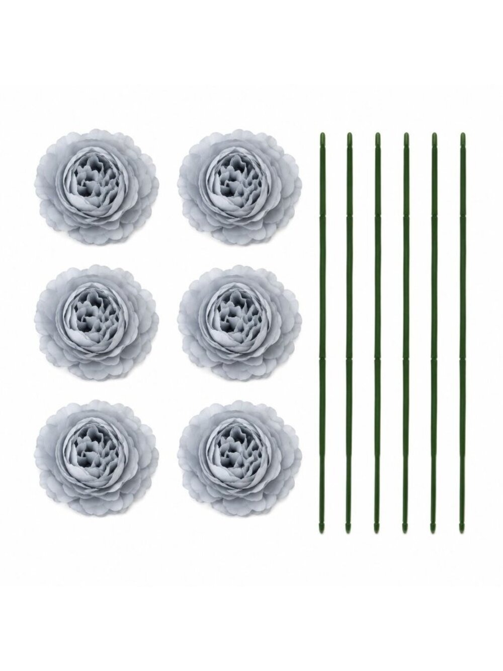 Gray Peony Ranunculus Flowers Set of 6 7 Inch Wire Stems